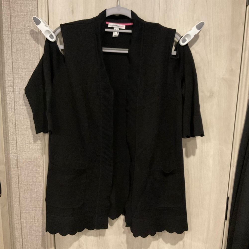 Isaac MIZRAHI Womens Black Cold Shoulder3/4 Sleeve Open Front Cardigan Size S